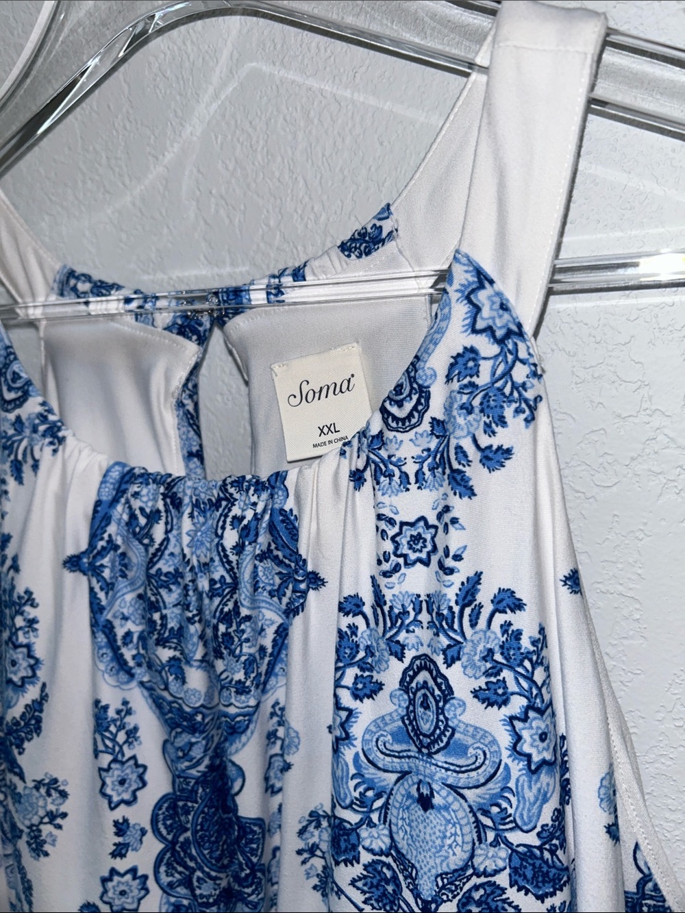 Soma Short Swing Dress Built-In Bra Pockets White + Blue Floral Print EUC XXL 2X - Picture 3 of 10